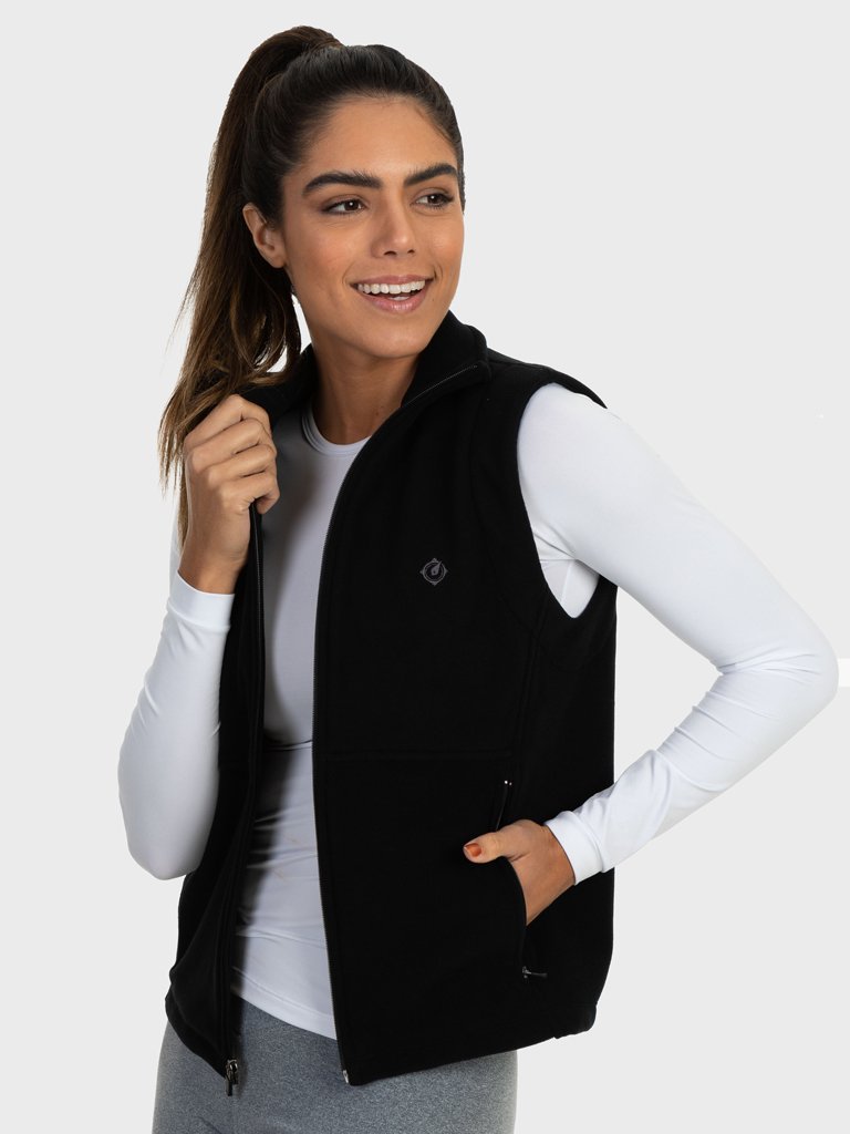 colete feminino preto fleece frente aberta c