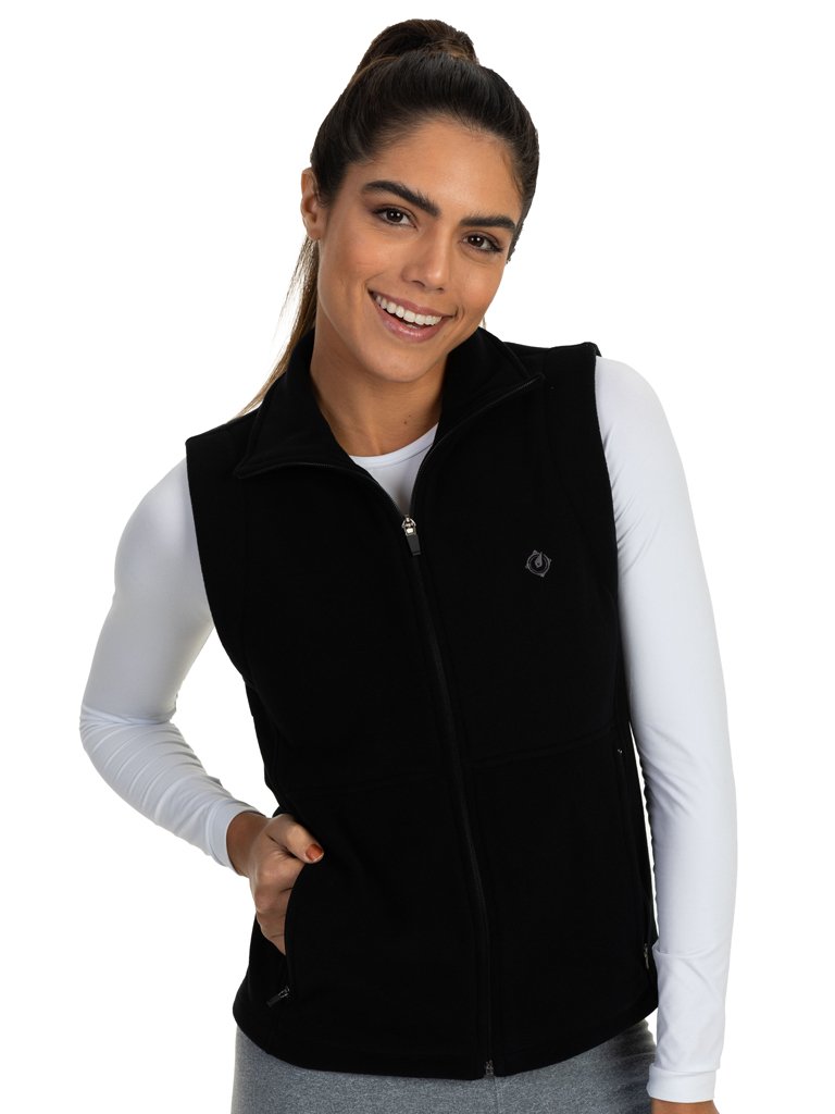 colete feminino preto fleece frente fechada b