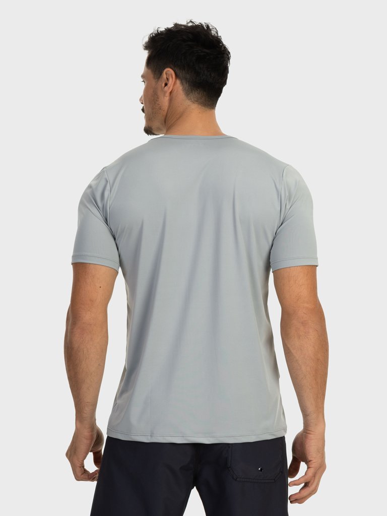 camiseta basic masculina com protecao solar manga curta extreme uv new dry cinza claro costas c