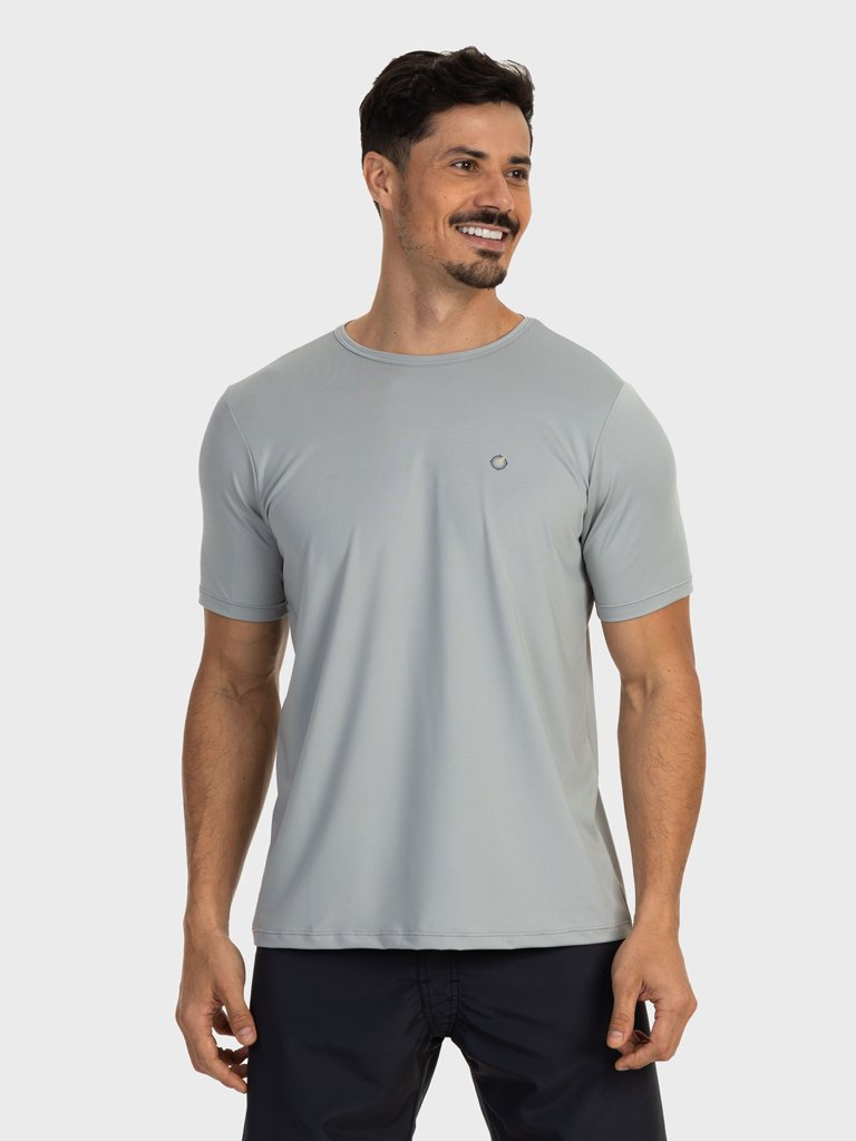 camiseta basic masculina com protecao solar manga curta extreme uv new dry cinza claro frente c