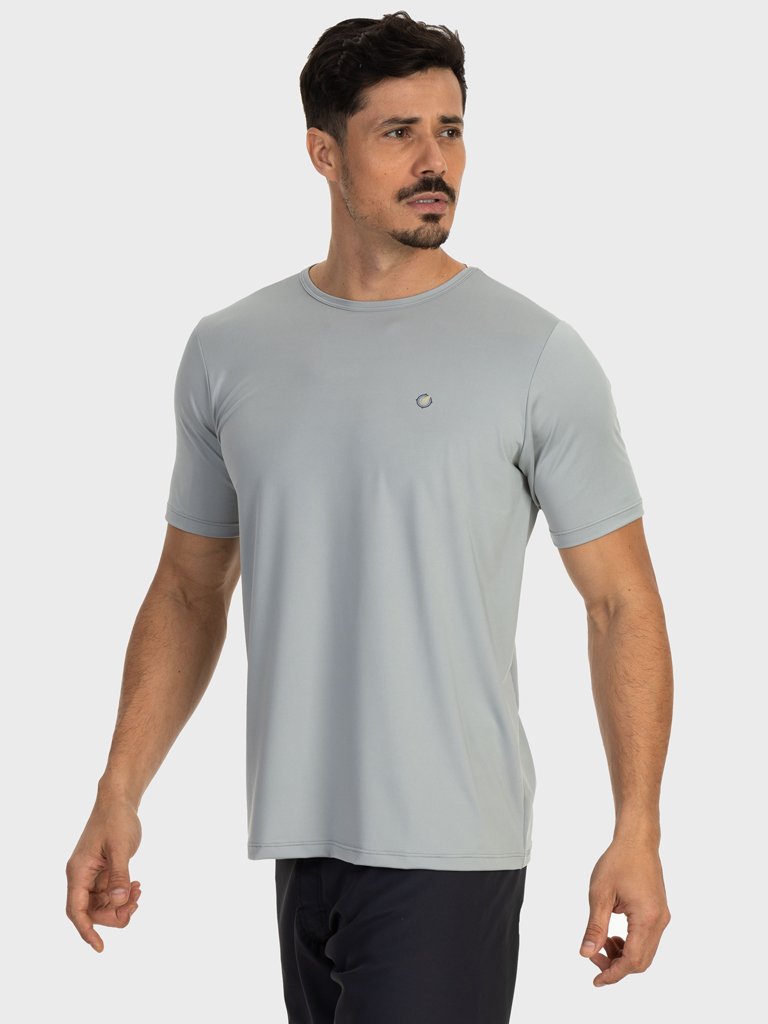camiseta basic masculina com protecao solar manga curta extreme uv new dry cinza claro lateral c