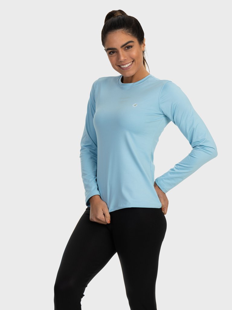 feminina t shirt thermo azul frente c n