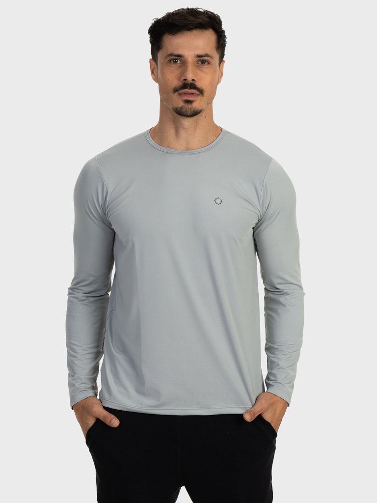 masculina t shirt longa new dry cinza claro frente c n