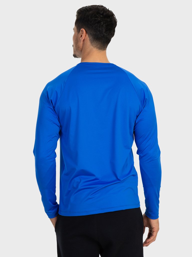 camisa masculina new dry raglan com protecao solar manga longa extreme uv azul costas c