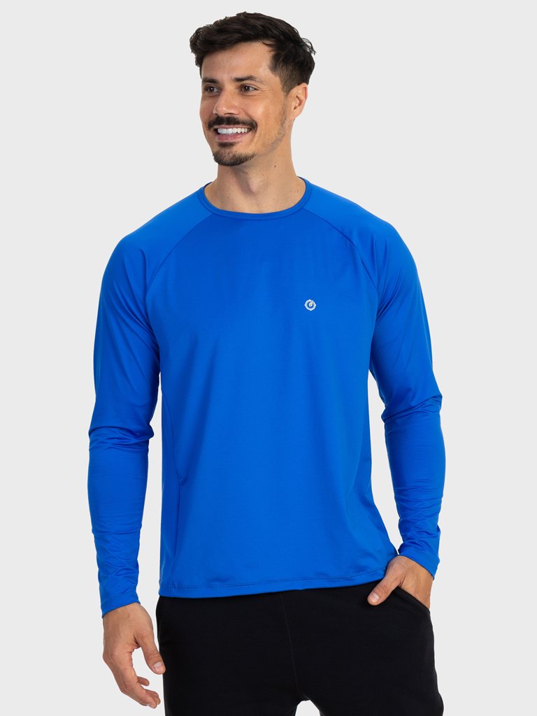 camisa masculina new dry raglan com protecao solar manga longa extreme uv azul lateral c