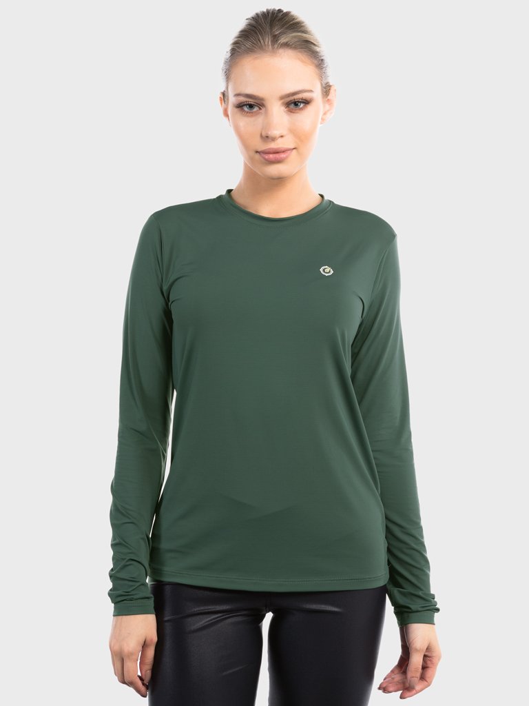 camisa uv ice 3d com protecao solar extreme uv feminina frente verde c n