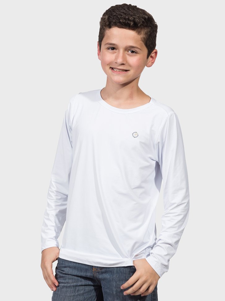 camisa uv infantil masculina termica manga longa com protecao solar extreme uv branca frente c