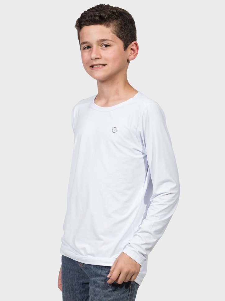 camisa uv infantil masculina termica manga longa com protecao solar extreme uv branca lateral c