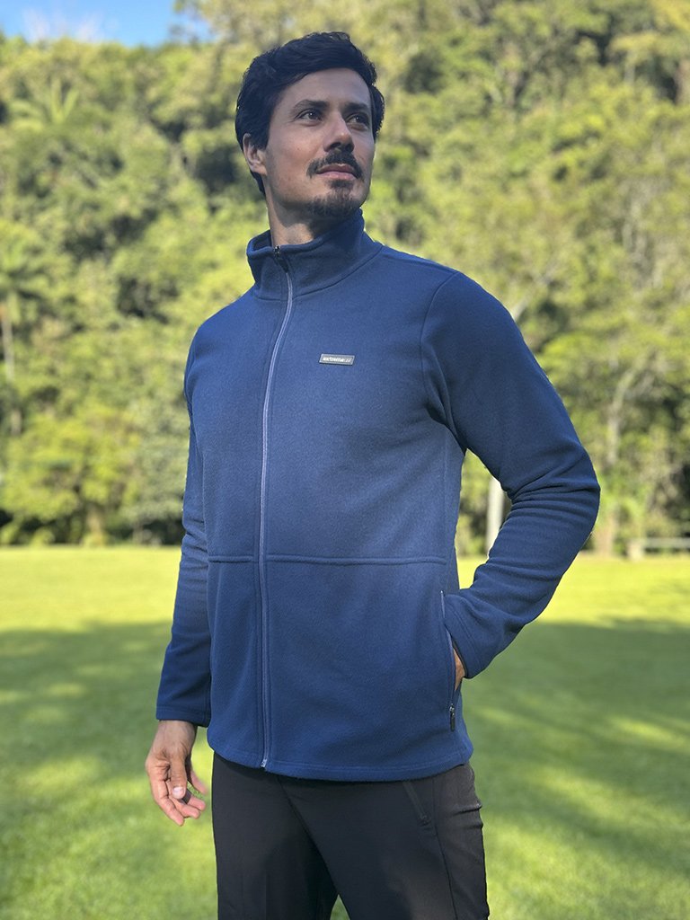 casaco masculino fleece azul frente conceito