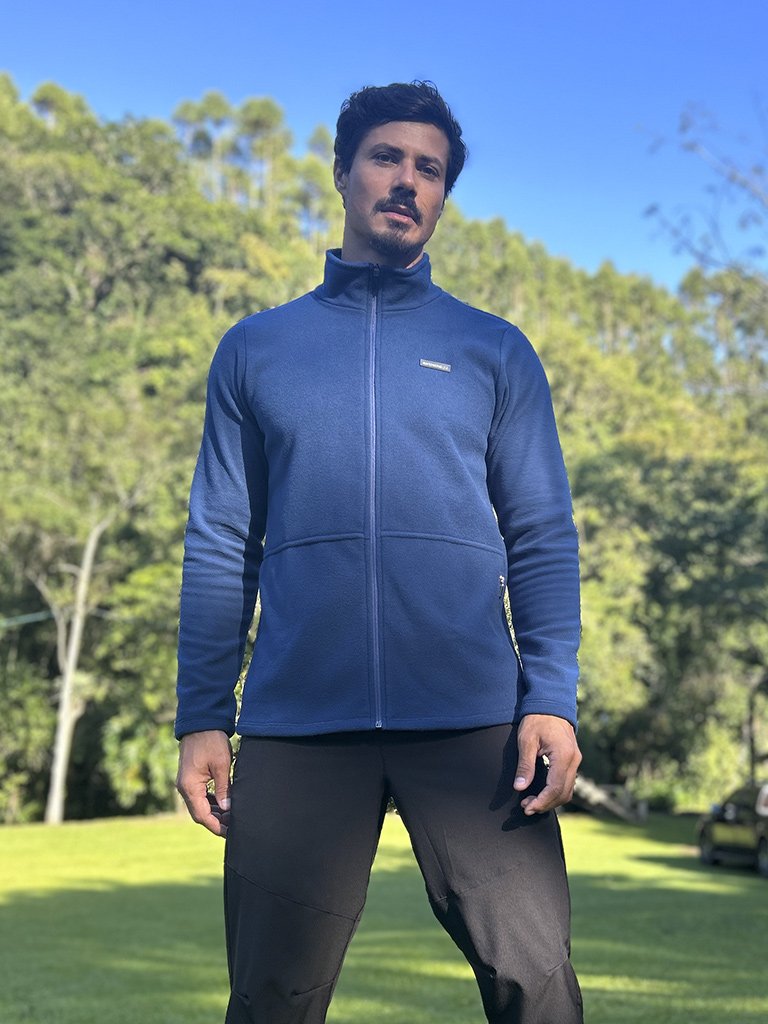 casaco masculino fleece azul lateral frente