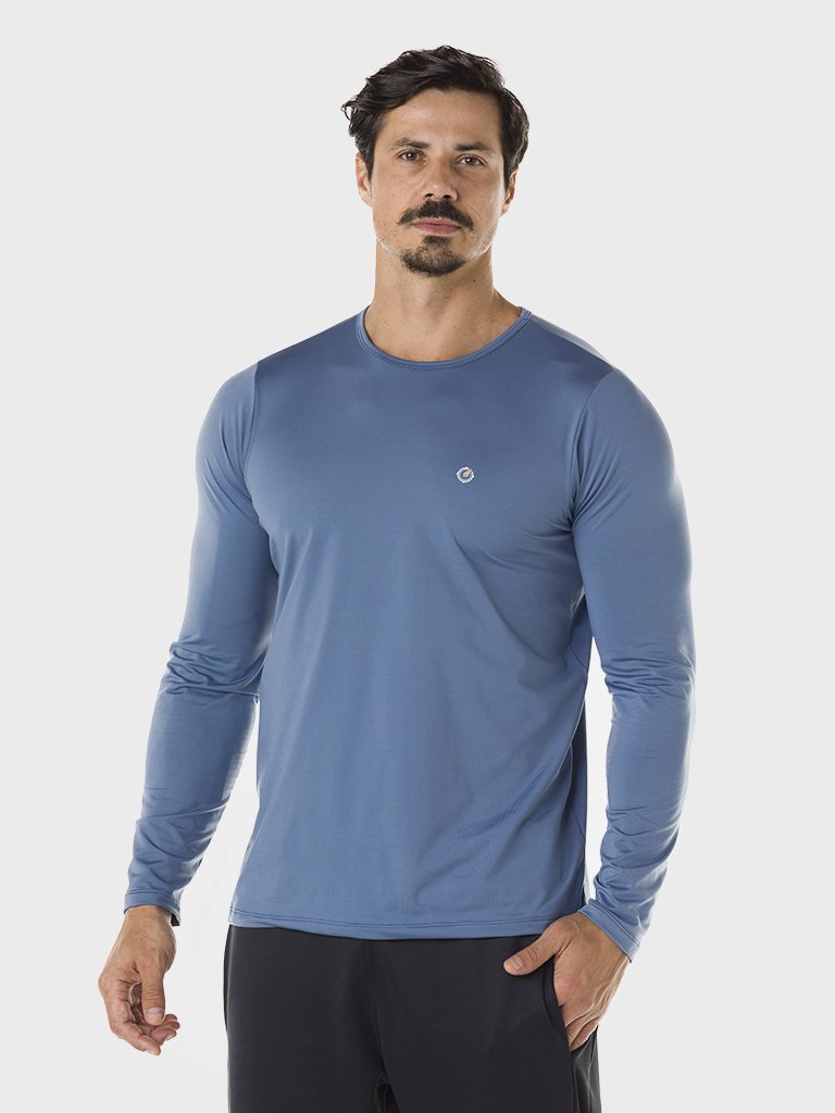 camisa masculina termica leve para frio extreme uv azul acinzentado frente c