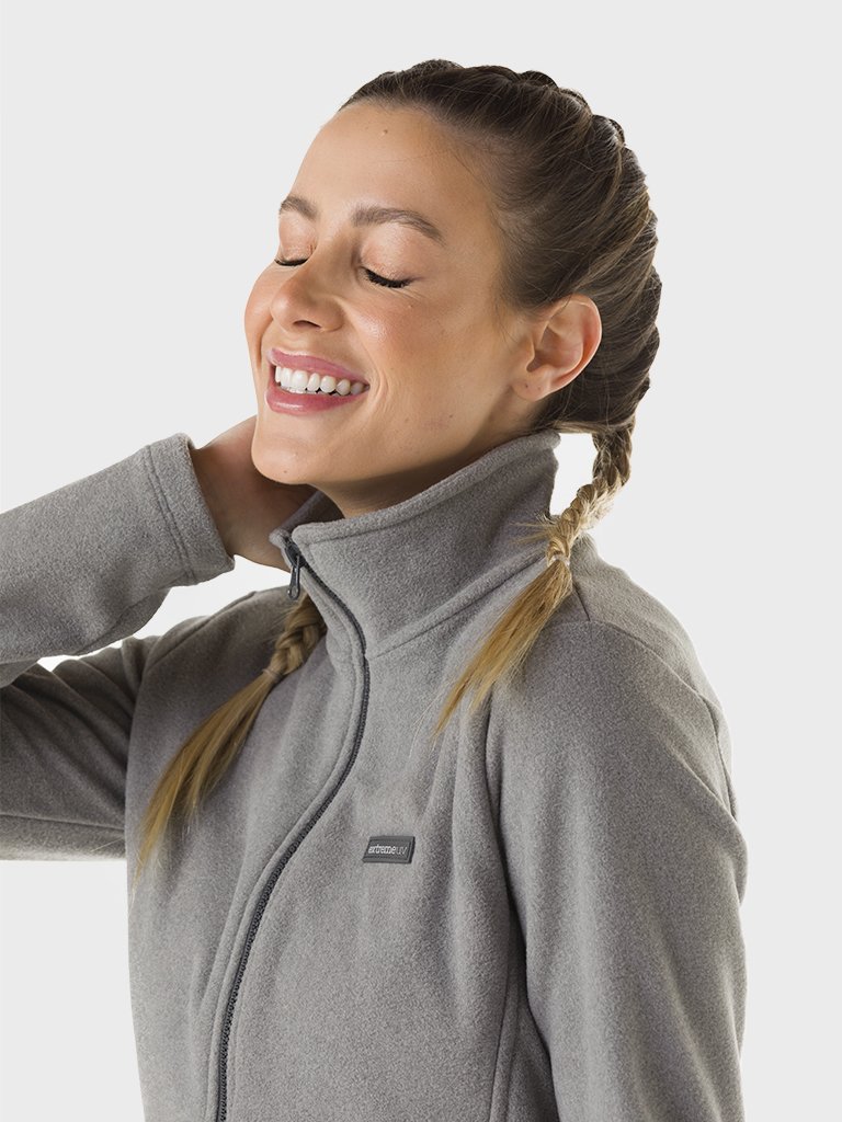 casaco feminino fleece costas mescla detalhe