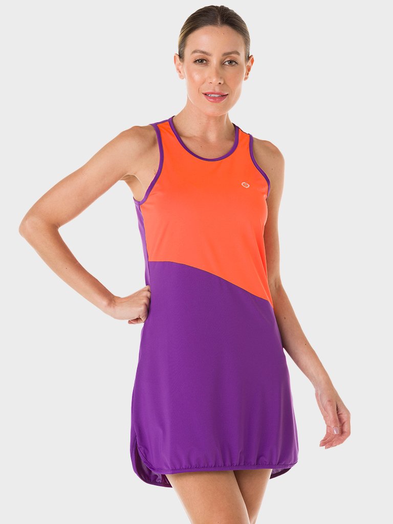 vestido beach tennis protecao solar extreme uv roxo laranja neon 2