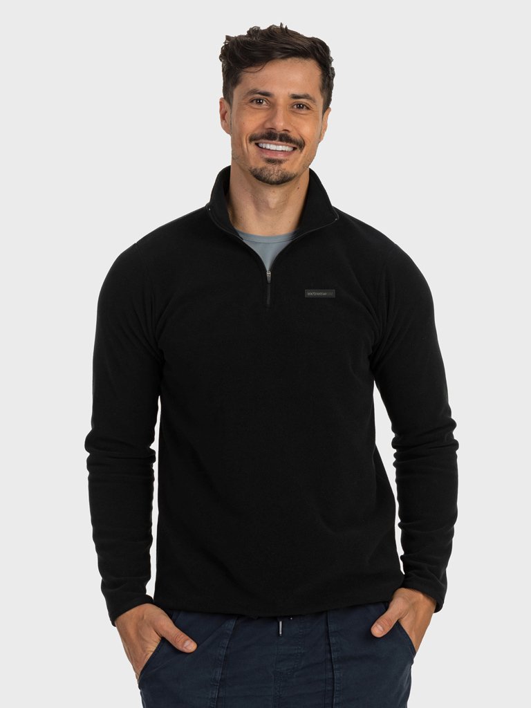 casaco fleece masculino gola alta thermo softextreme uv preto frente 2