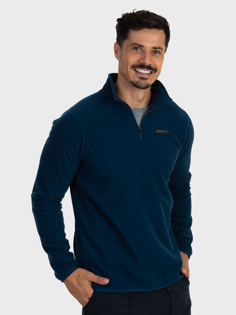 Casaco fleece t&eacute;rmico azul para viagem e caminhada