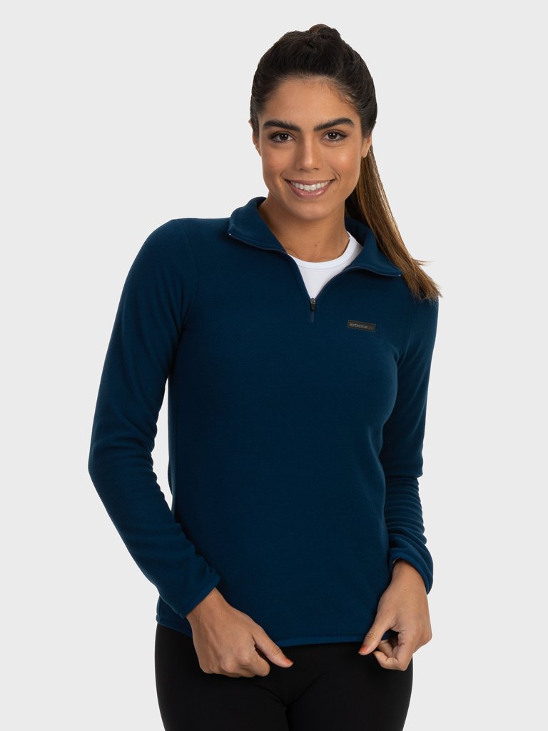 casac fleece feminino gola alta thermo soft extreme uv azul frente 1