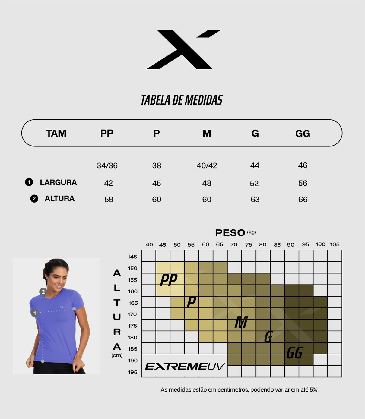 tabela medidas ice curta feminina