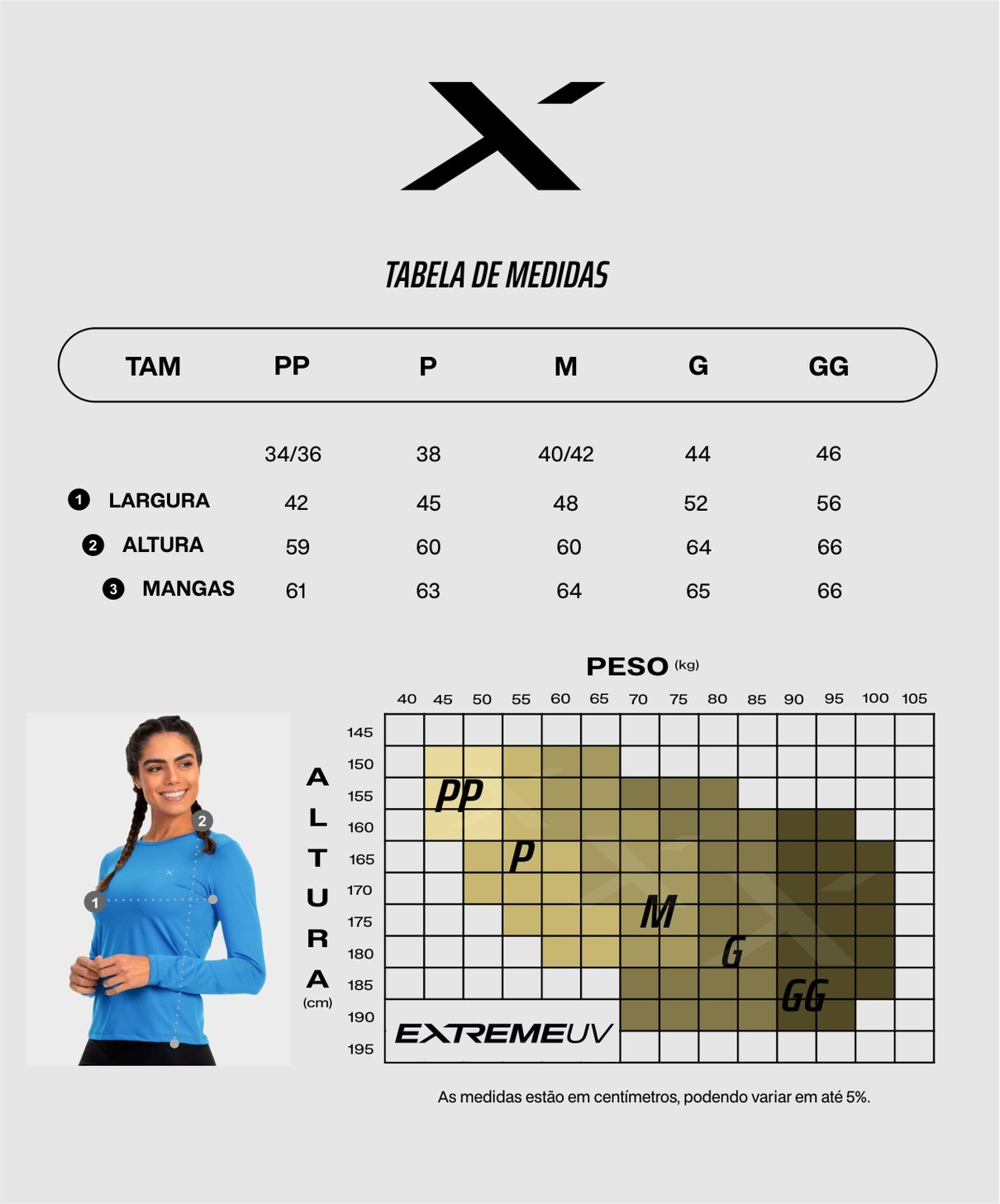 tabela medidas ice longa feminina