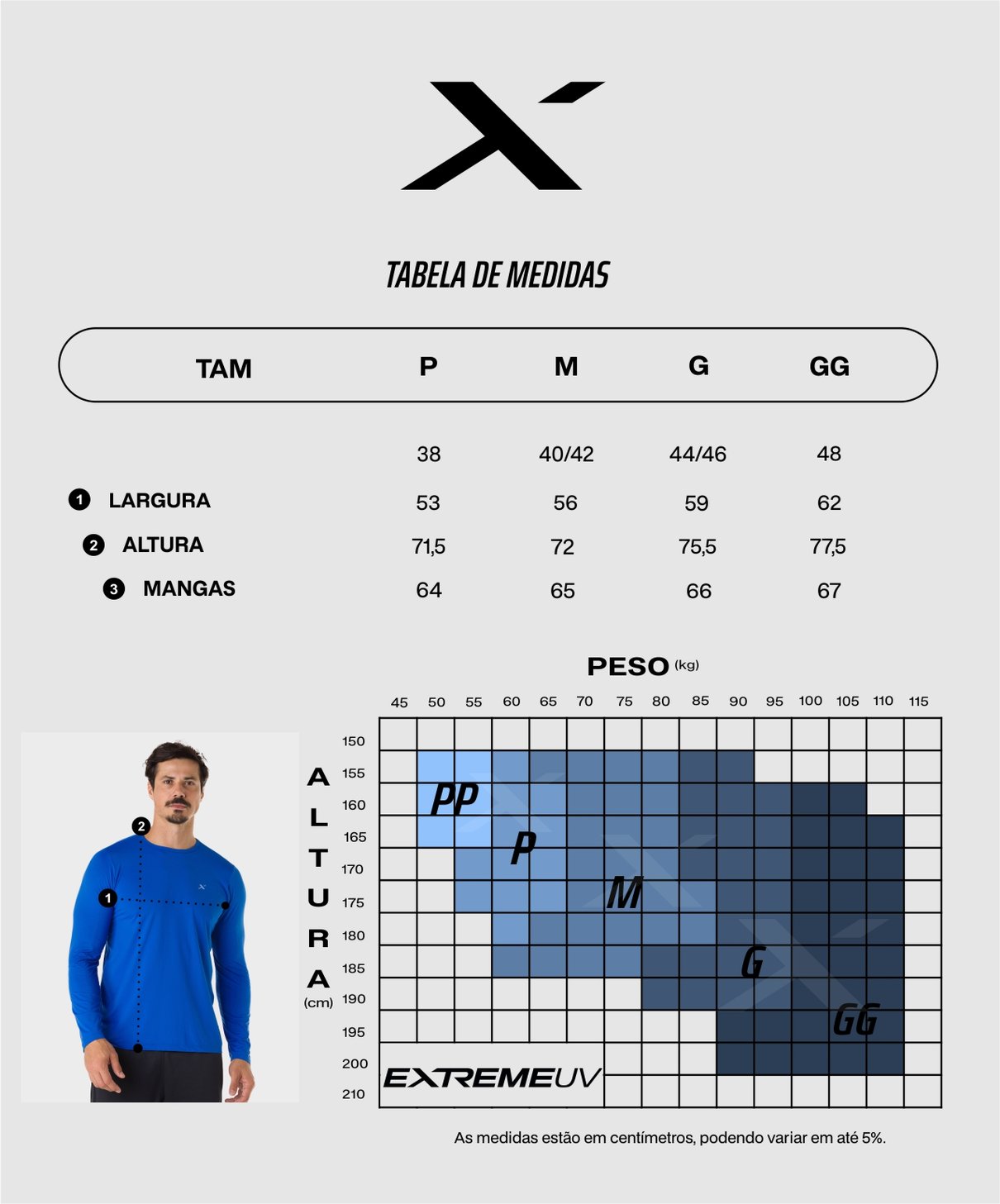 tabela medidas ice longa masculina