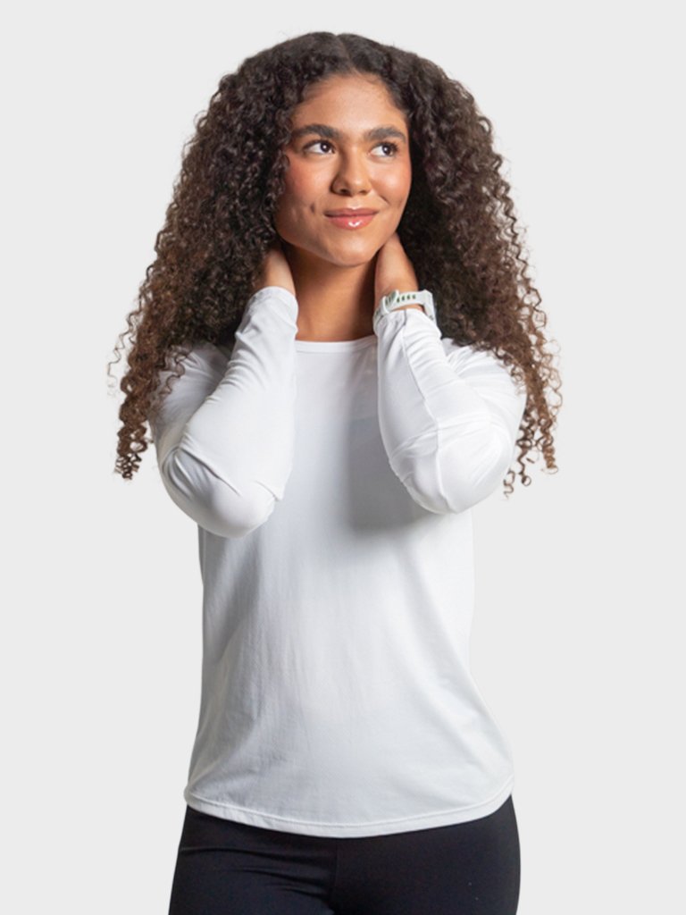 camisa feminina airlite longa extreme uv branca 2