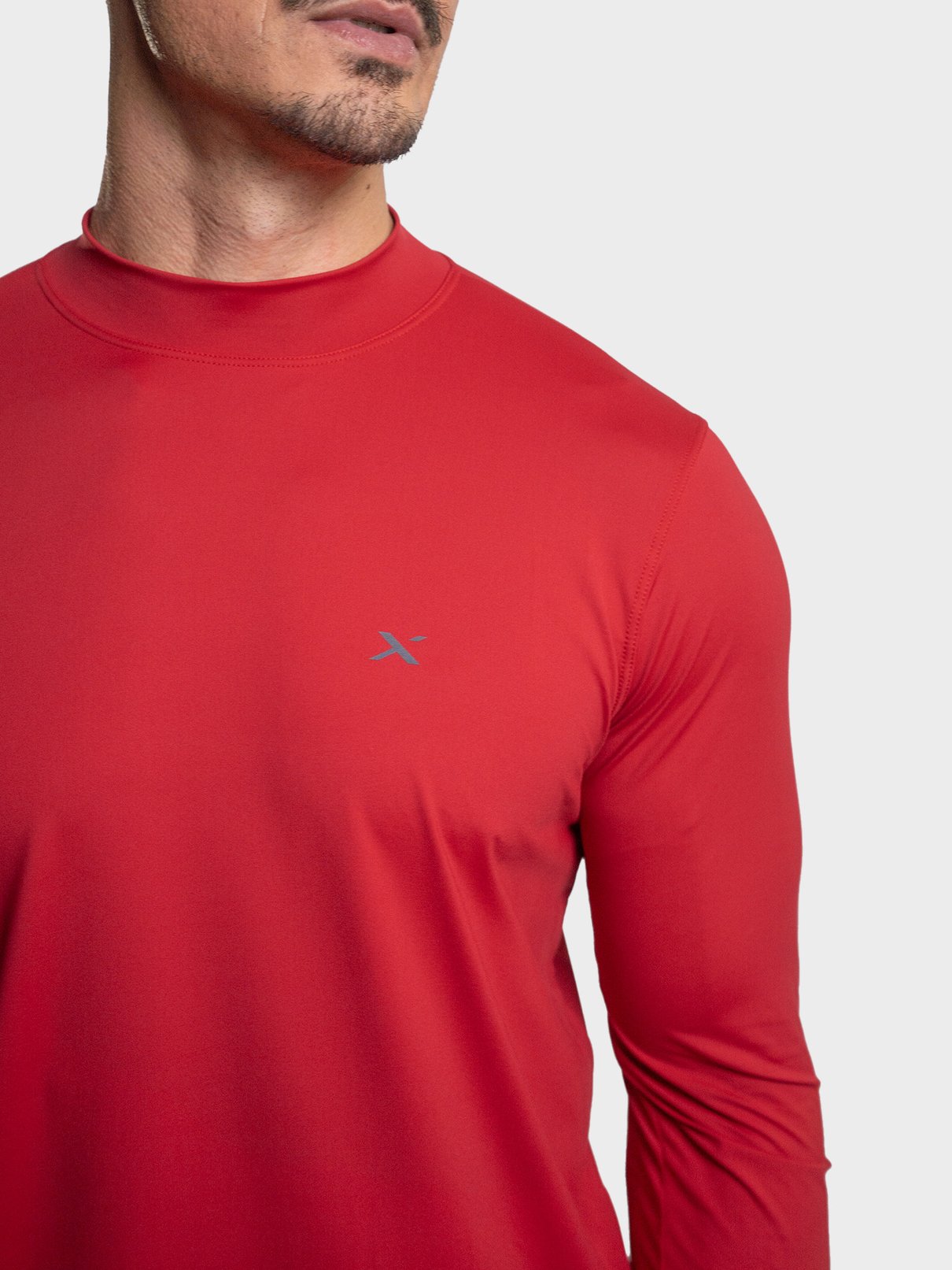 x camisa gola alta ice masculina manga longa protecao solar extreme uv vermelha detalhe