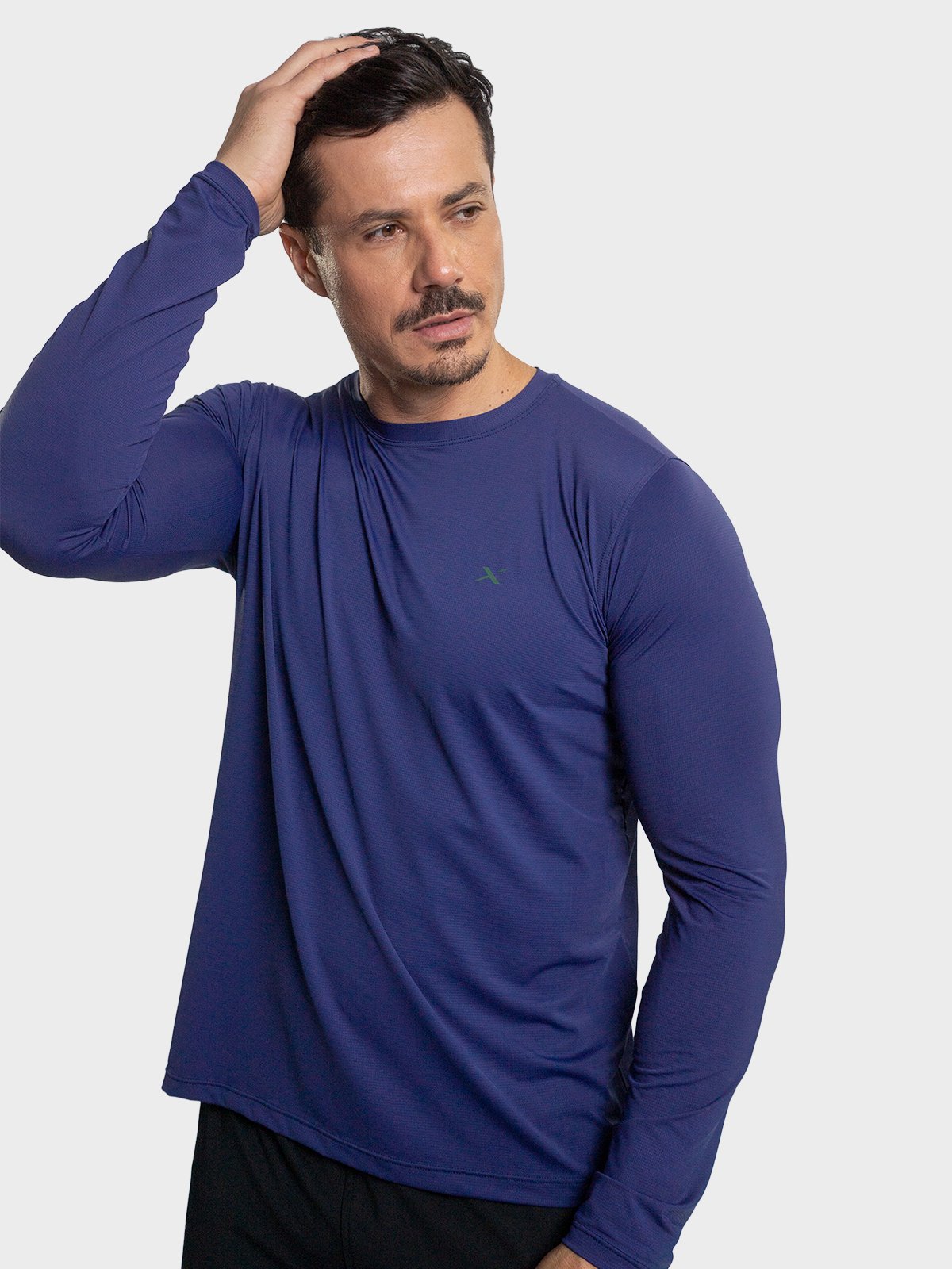 camisa uv ice 3d masculina manga longa protecao solar azul frente a