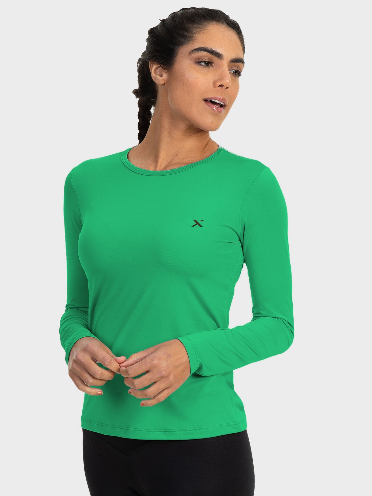 camisa uv new dry colors feminina manga longa protecao solar extreme uv verde frente