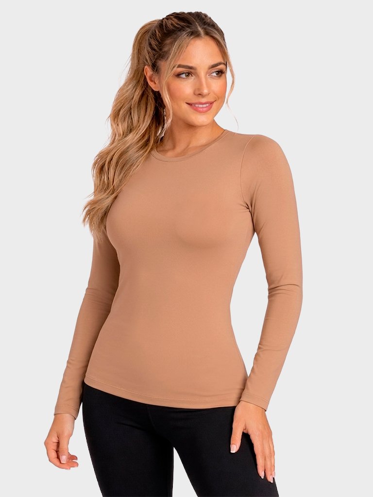 segunda pele termica leve feminina caramelo frente