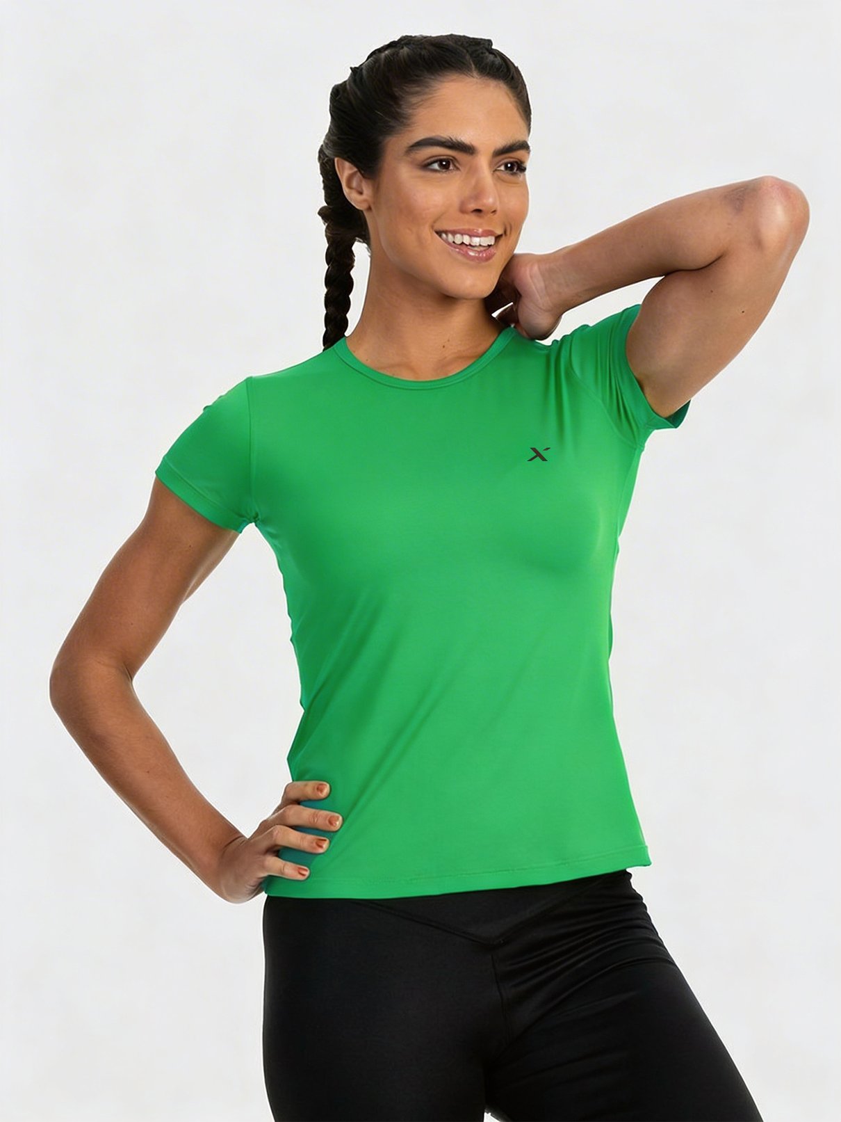 x camisa uv new dry colors feminina manga curta protecao solar extreme uv verde frontal
