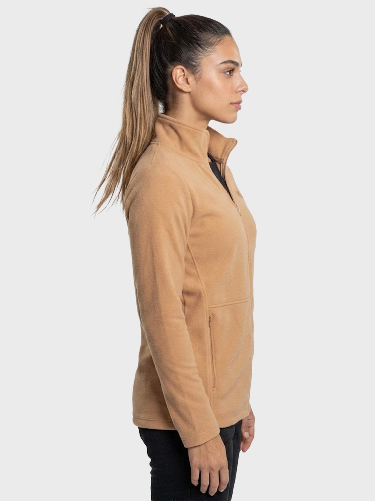 casaco fleece feminino thermo soft com protecao solar extreme uv bege direita