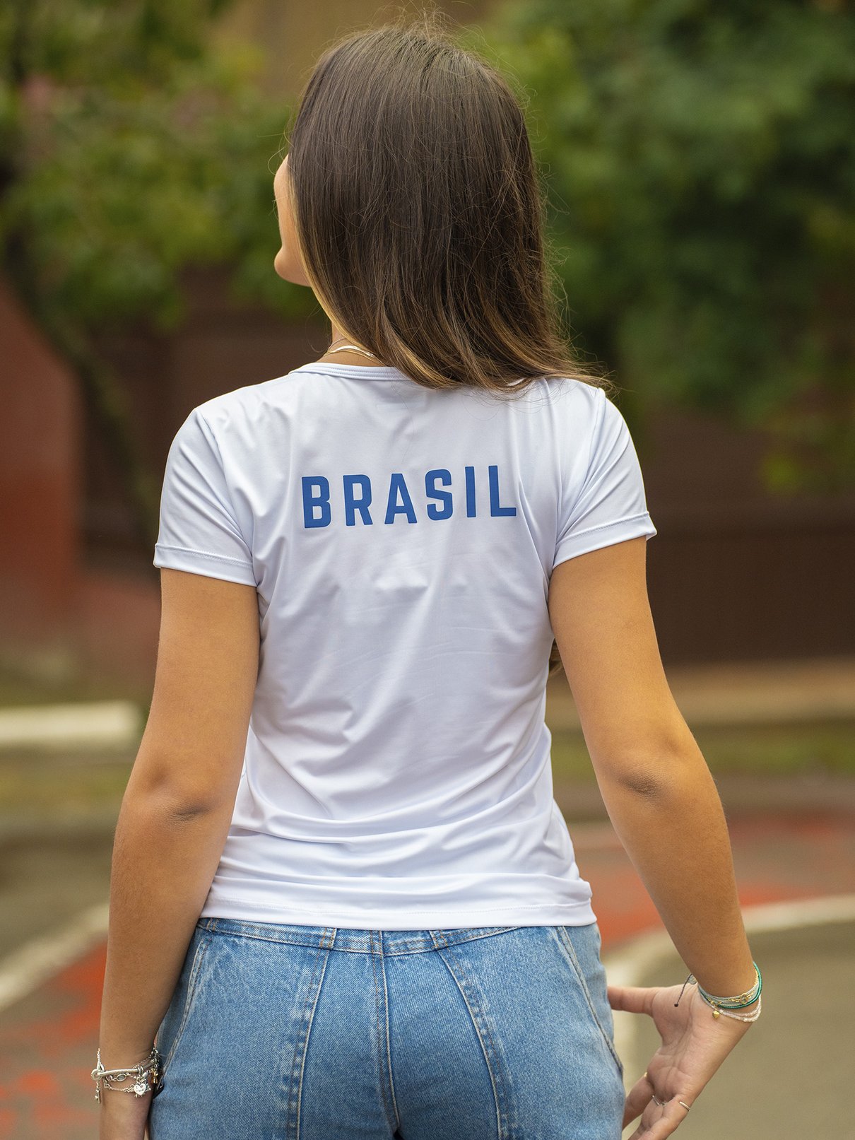 camiseta brasil torcida pulse feminina new dry curta extreme uv branca costas