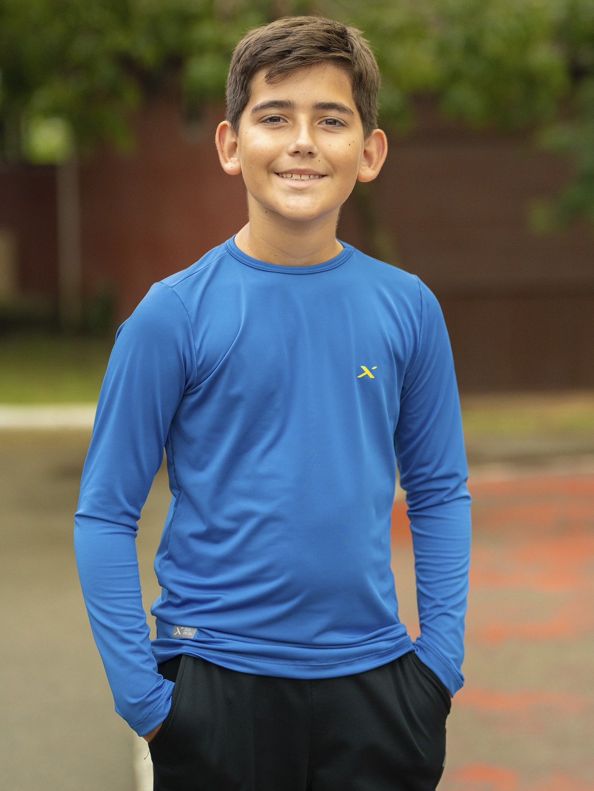 camiseta brasil torcida pulse infantil new dry manga longa extreme uv azul frente