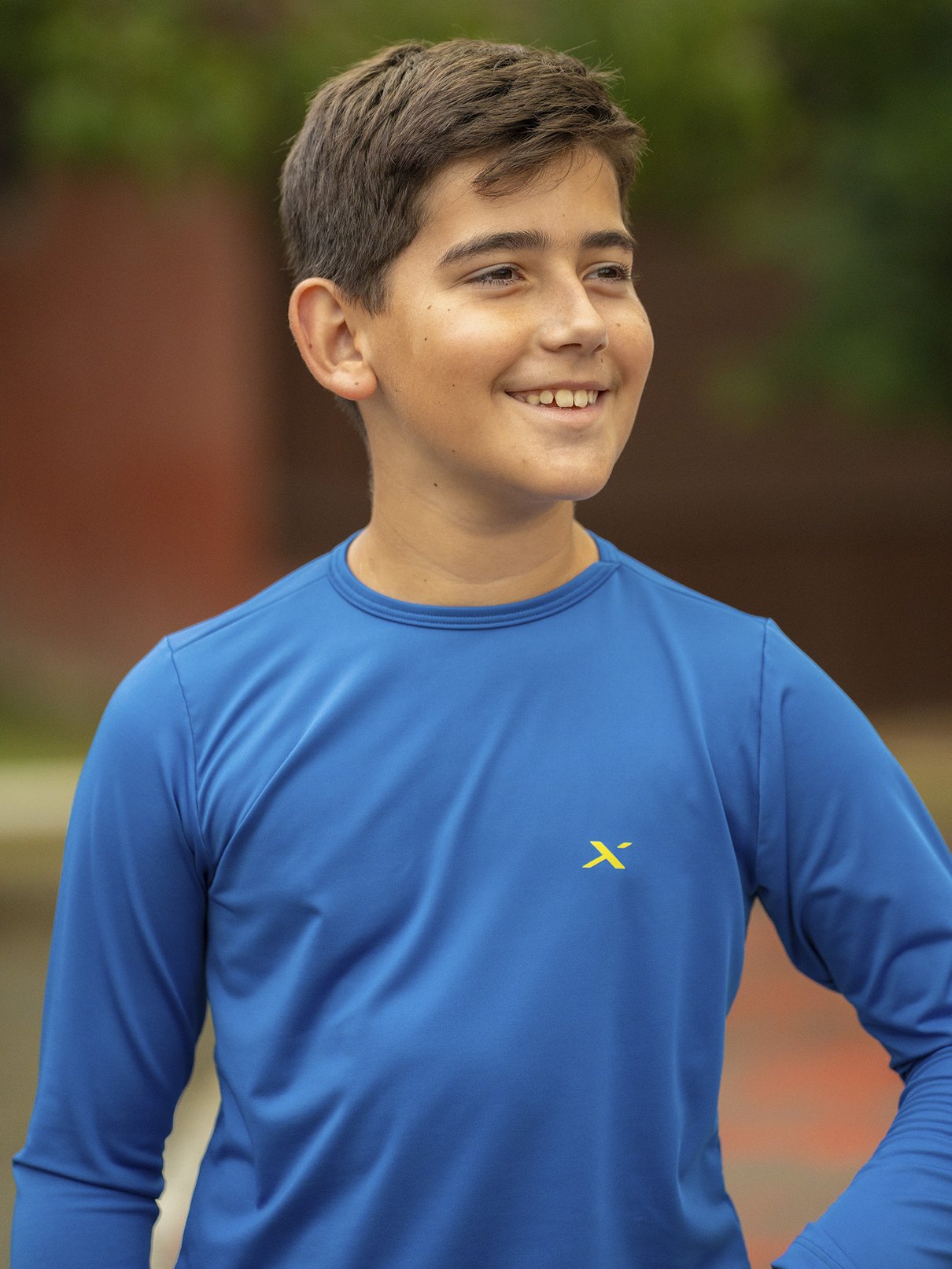 camiseta brasil torcida pulse infantil new dry manga longa extreme uv azul detalhe
