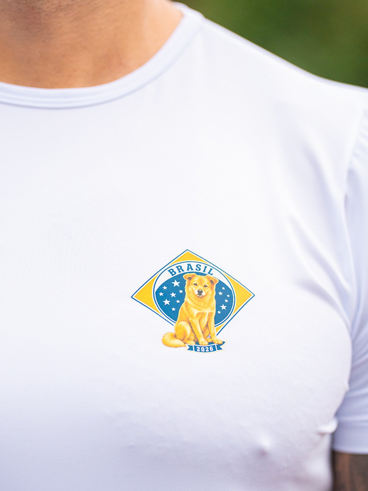 camiseta brasil torcida caramelo masculina new dry manga curta detalhe branca