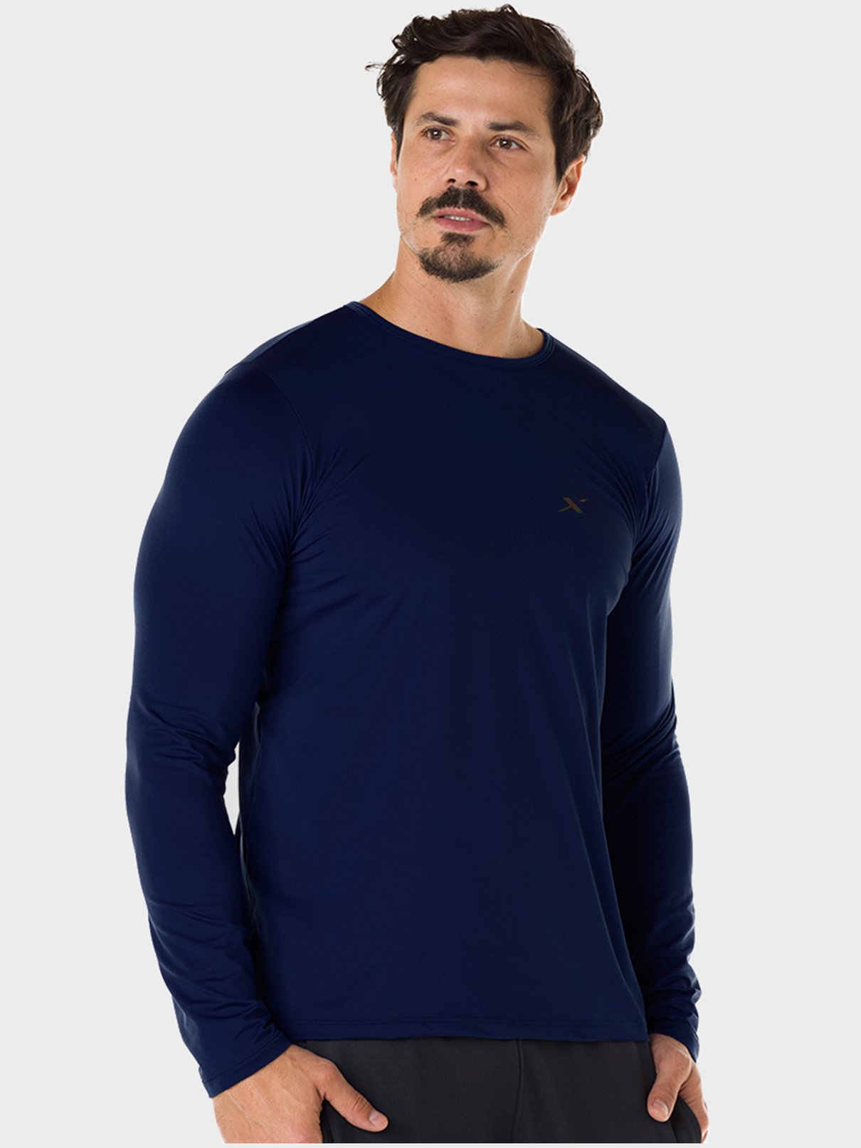 camisa termica leve para frio masculina protecao solar manga longa marinho frente